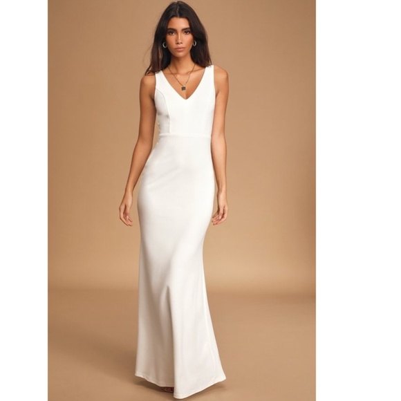 NEW LULUS This Bliss IVORY Sleeveless TIE-BACK Mermaid Maxi WEDDING DRESS Gown - Picture 2 of 16